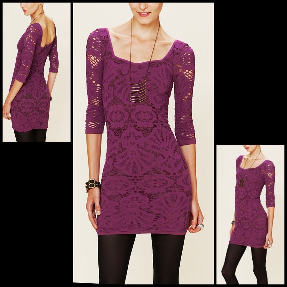 Free People Crochet Floral Lace Seamless Bodycon Mini Slip Dress